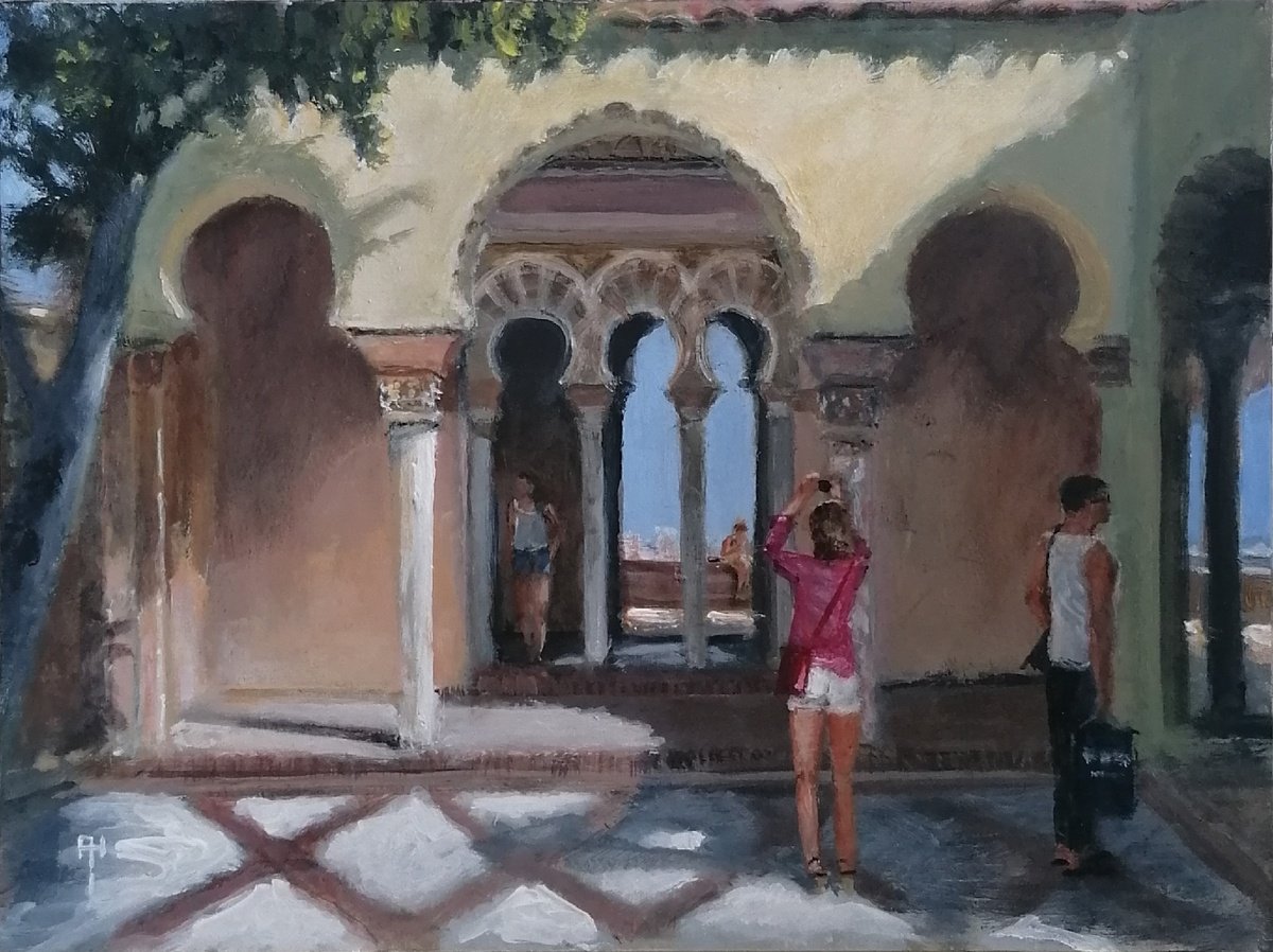 Impressionistic Cityscapes Acrylic Painting By Alan Harris, 11 X 8, Alcazaba, Malaga, Original Artwork