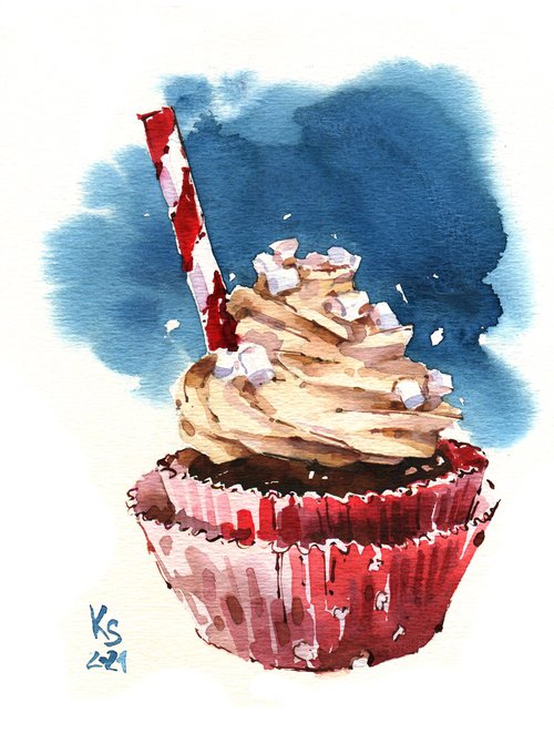 "Cake" original watercolor food illustration by Ksenia Selianko