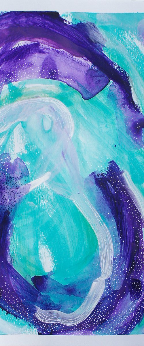 Aqua and Purple 2 - abstract painting on A4 paper by Bex Parker