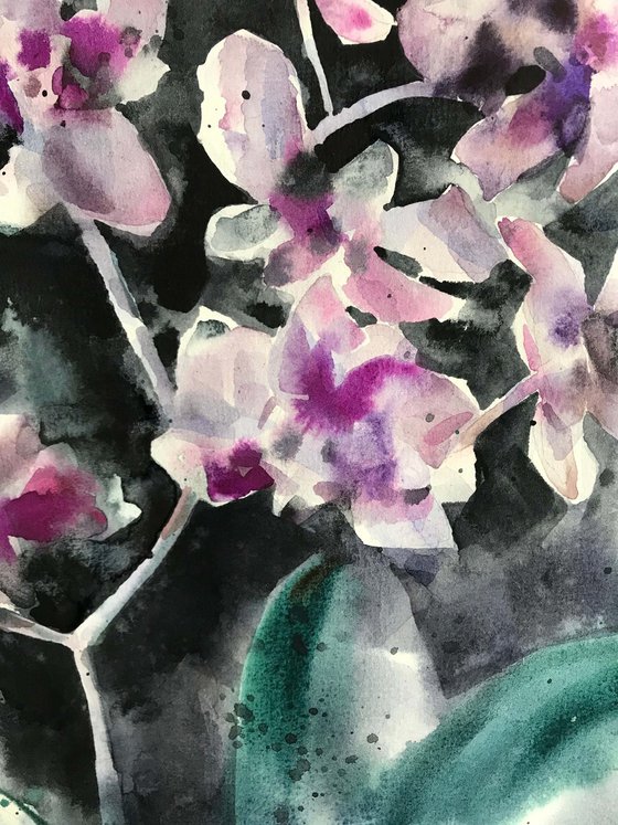 Lilac butterflies. Orchid. one of a kind, original painting.