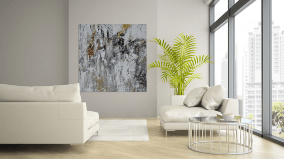 FEELING GOOD. Beige, Gray, Gold Abstract Painting with Texture