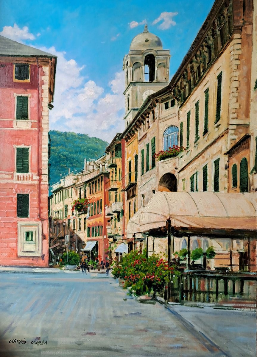 Impressionistic Cityscapes Oil Painting By Claudio Ciardi, 20 X 28, Finale Ligure, Original Artwork
