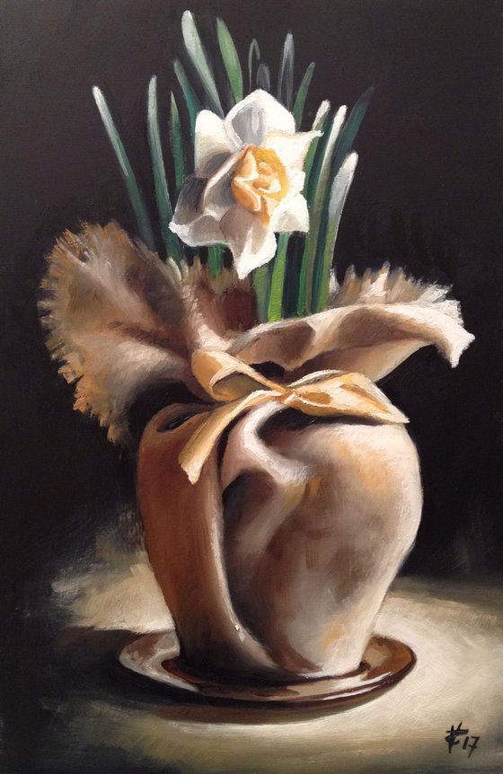 Portrait of a daffodil-Original painting- oil on wood - 20 x 30 cm ( 8' x 12')