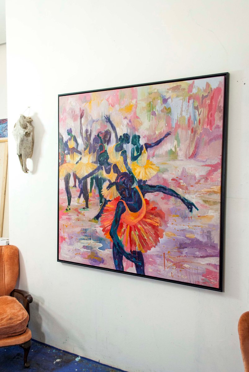 Urban And Pop Portrait Oil Painting By Dominic Virtosu, 59 X 59, The Dancers Of Tenderness, Original Artwork