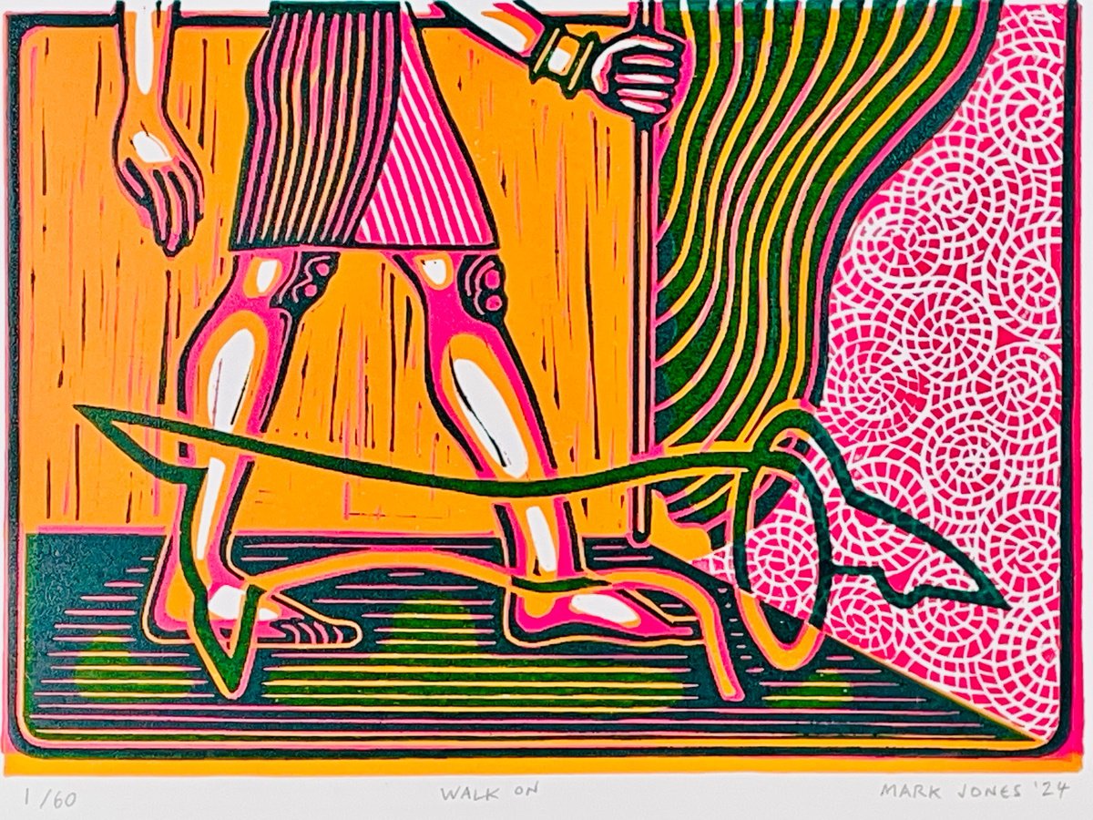 Graphic Animal Linocut By Mark Howard Jones, 12 X 8", Walk On, Original Artwork