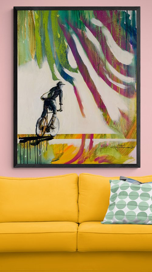 Big Bright painting - "Summer cyclist" - Pop Art - Street Art - Street - City - Bike - Sport by Yaroslav Yasenev