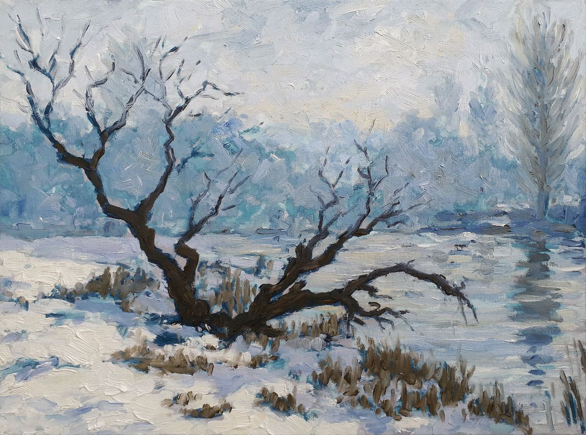Impressionistic Cityscapes Oil Painting By Colin Ross Jack, 16 X 12, Snowscene Vi, Original Artwork