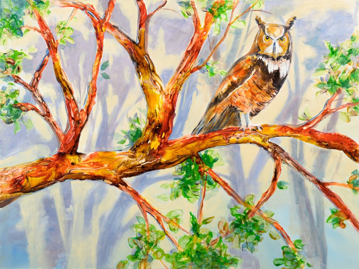 Impressionistic Animal Painting By Eliry Arts, 48 X 36, Neighborhood Watch, Original Artwork