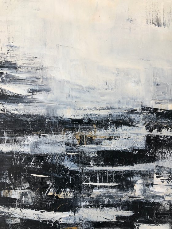 Northern glimpse. Black and white abstract painting.