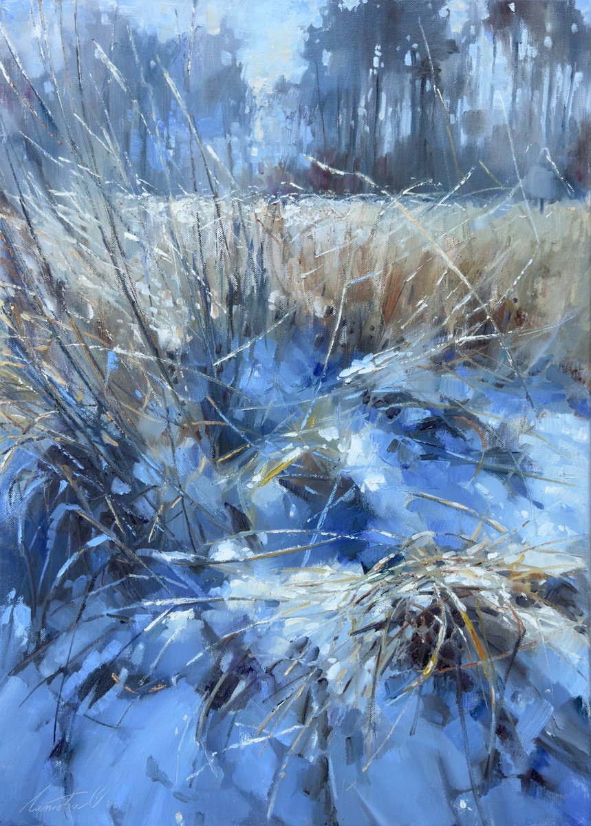 Impressionistic Landscape Oil Painting By Olha Laptieva, 20 X 28", Last Day Of January, Original Artwork