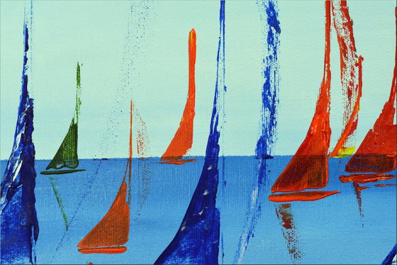 Happy Summer  - XXL  Abstract- Colourfull Sailboat Painting- Large Acrylic Art Canvas Wall Art Ready to hang