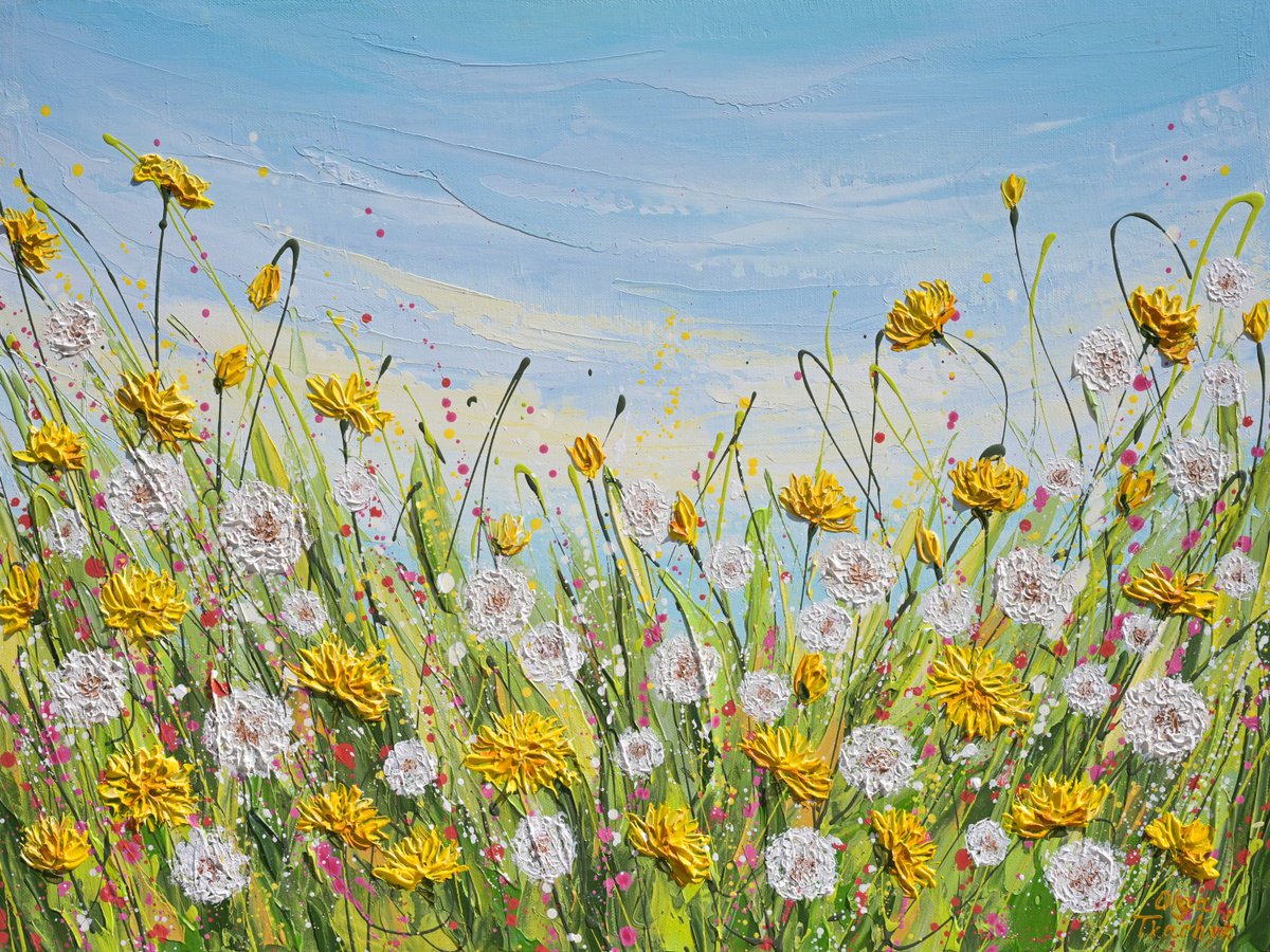 Dandelions - Spring Flower Field Painting By Olga Tkachyk, 24 X 18, Artwork For Sale On Artfinder