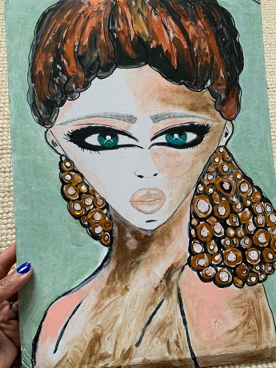 Acrylic Painting Of Beautiful Face Original Art Big Eyes People Portrait Home Decor Wall Art