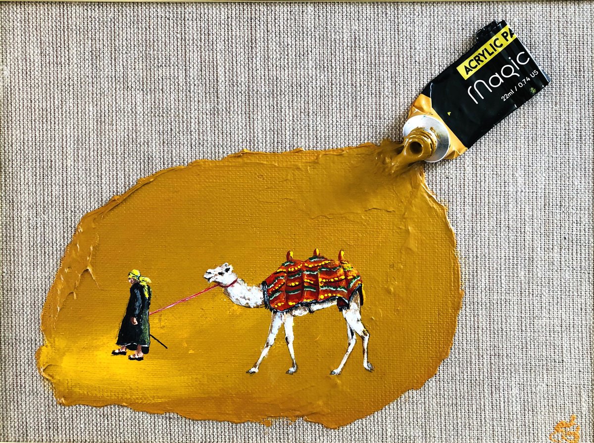 Photorealistic Animal Acrylic Painting By Lena Smirnova, 9 X 7", A Mile For A Camel, Original Artwork