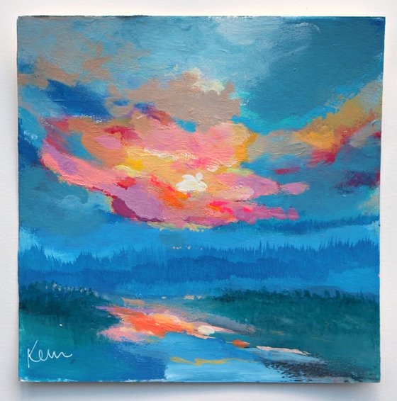 Over the Forest 8x8" Small Skyscape with Colorful Clouds