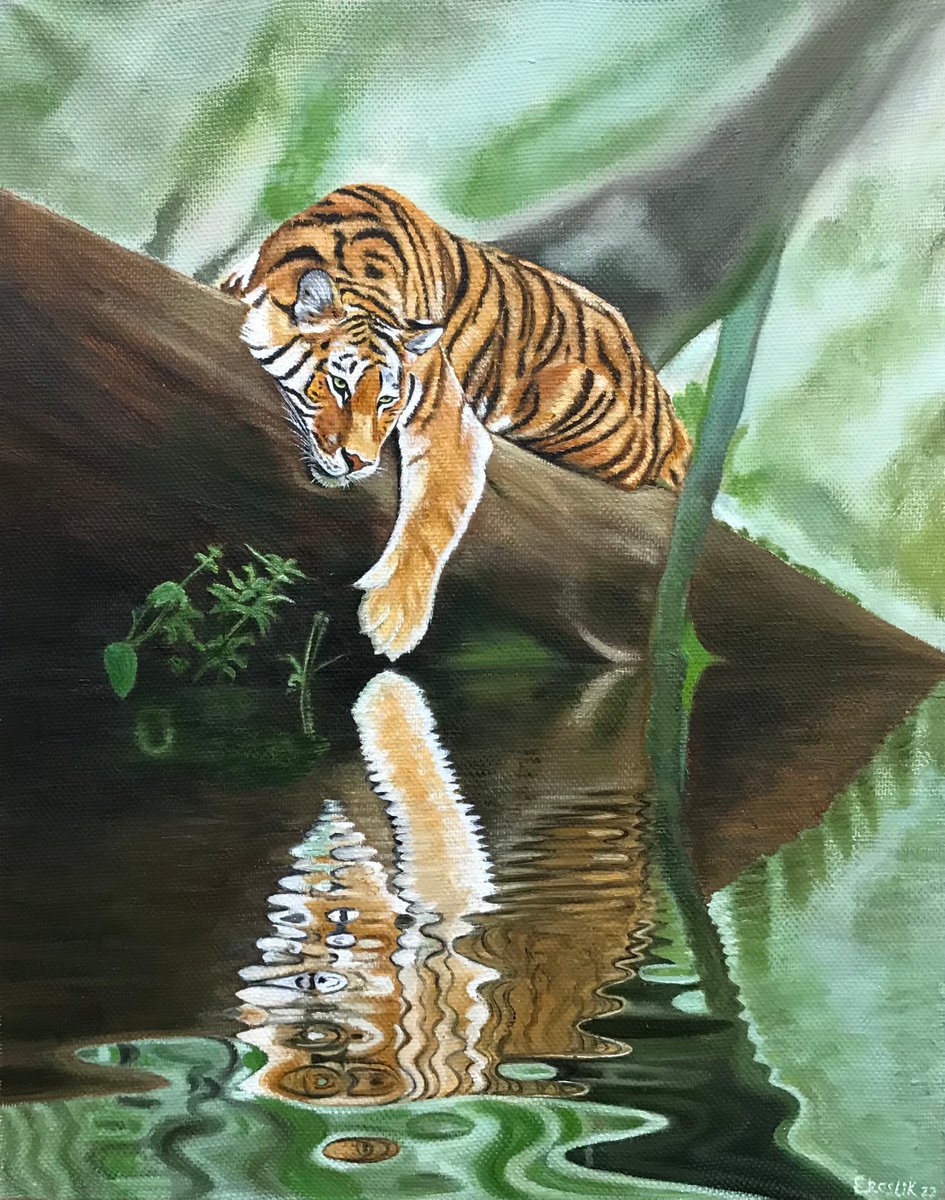Original oil painting Tiger - 50x40 cm (2022) by Evgeniya Roslik