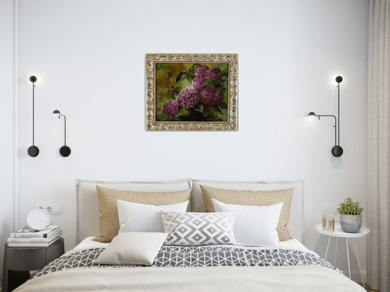 Purple Hydrangeas Original Oil Painting gorgeous Silver Frame 16x20