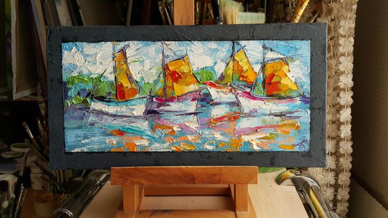 Sail - original oil painting, boats, sailing, yachts, yachting - free shipping