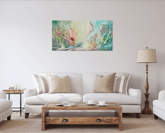 Large Abstract Flowers Acrylic Painting on Canvas with Texture. Abstract Landscape Contemporary Impressionism. Artwork for Livingroom or Bedroom