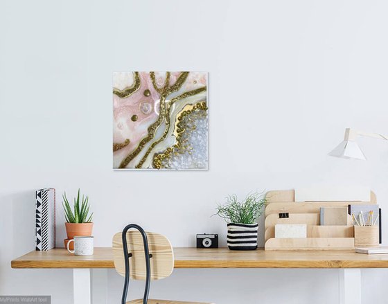 Pink - Gold Geode Art, Marble Art. Gold, White, geode wall art, Resin art, Resin painting, Modern art