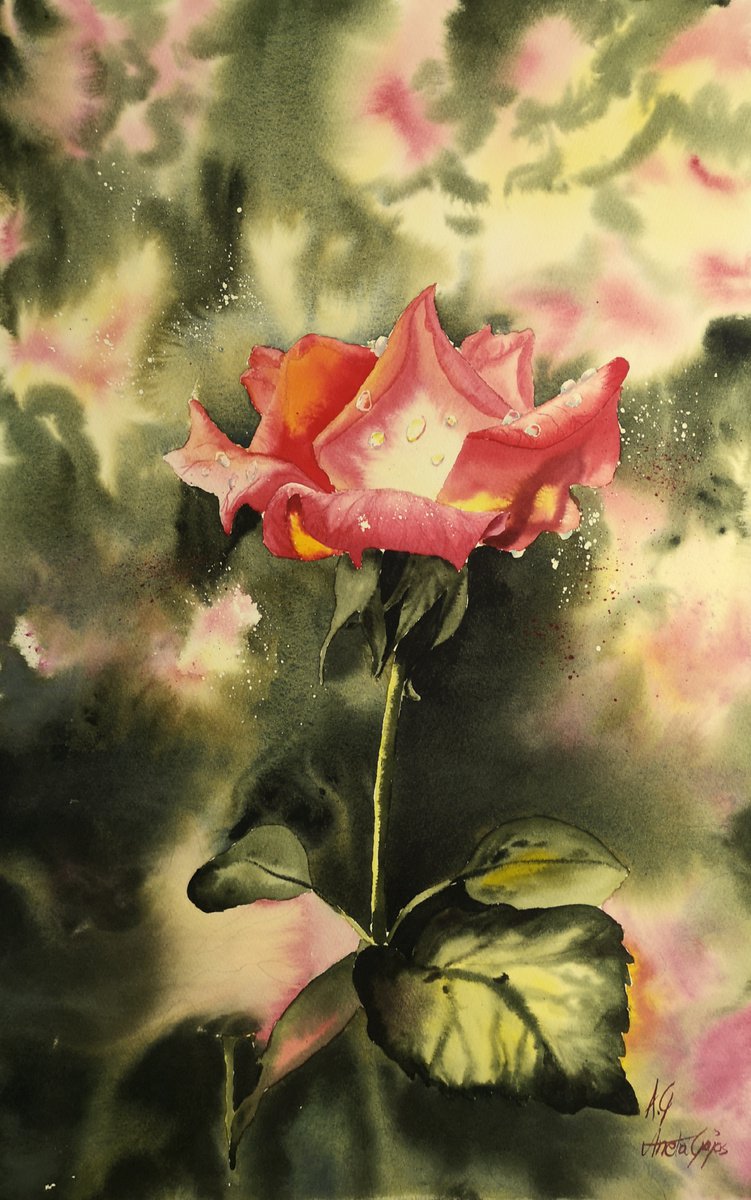 Impressionistic Botanical Watercolour By Aneta Gajos, 15 X 22, After The Rain, Original Artwork