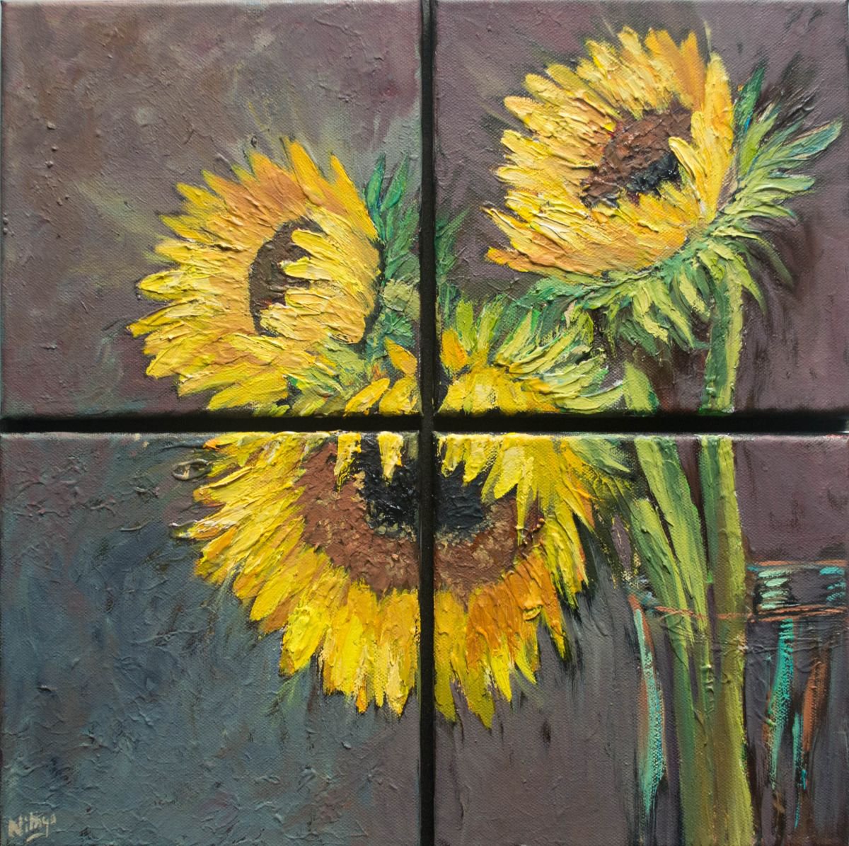 Sunflowers - Original Multi-panel Oil Painting by Nithya Swaminathan