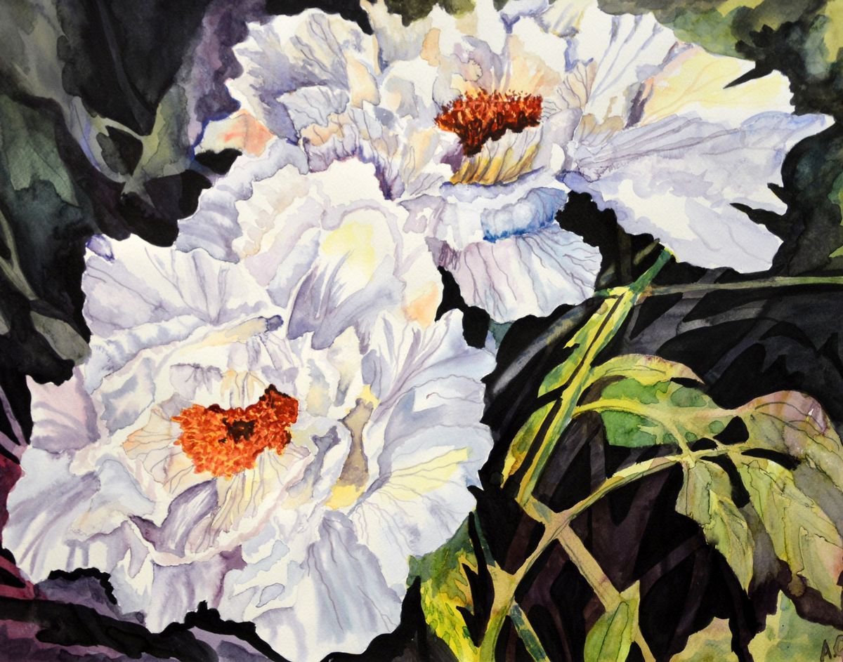 Impressionistic Botanical Watercolour By Aneta Gajos, 22 X 17, Peony, Original Artwork