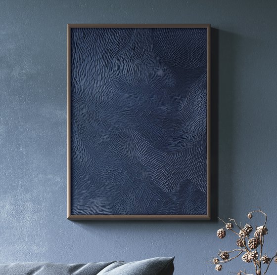 "Blue Fluency 5" Navy abstract textured art