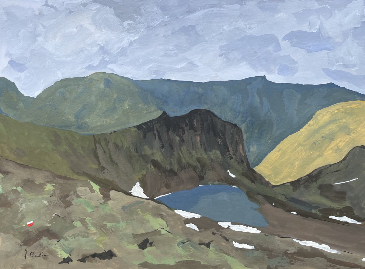 Landscape Painting By Cadiou Frederic, 17 X 13, Rinoso Lake, Original Artwork