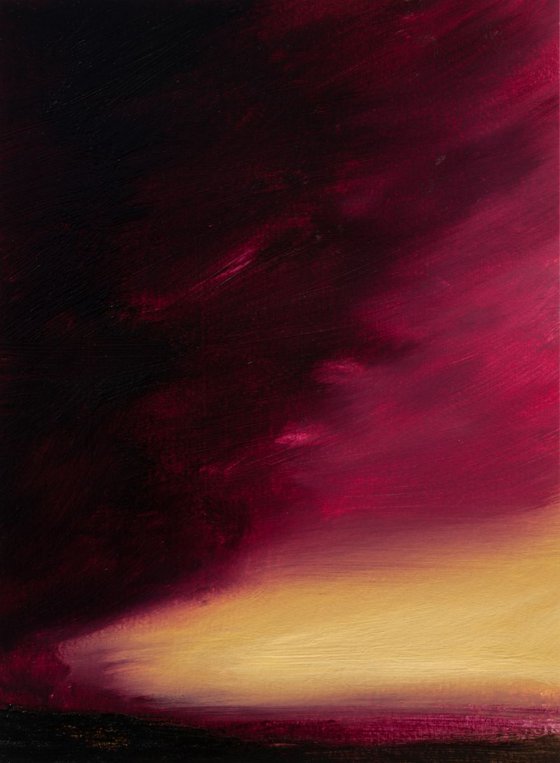 OIl LANDSCAPE - The red storm - small size painting on paper - 21X29,7 cm