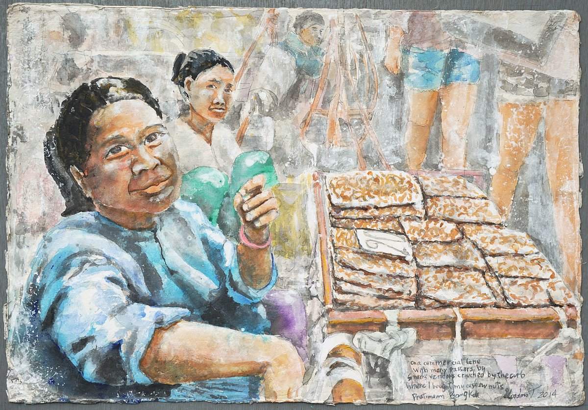 Impressionistic Portrait Acrylic Painting By Gordon T., 31 X 21, Where I Bought Cashew Nuts., Original Artwork