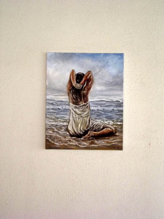 SEASIDE GIRL - Moment of thoughts - Oil painting on canvas (40x50cm)