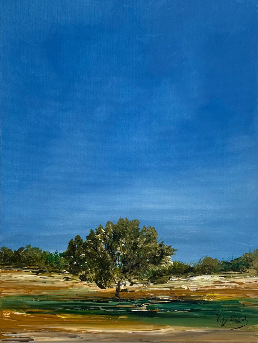 Impressionistic Landscape Acrylic Painting By Timea Valsami, 12 X 16", Sacred Tree, Original Artwork