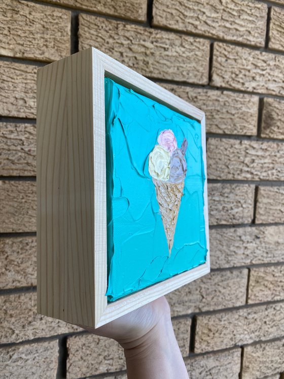 Ice cream on teal (framed)