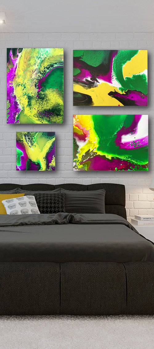 "Beautiful Invasion" - FREE USA SHIPPING - Original Quadriptych, Abstract PMS Acrylic Paintings Series - 42" x 36" by Preston M. Smith (PMS)