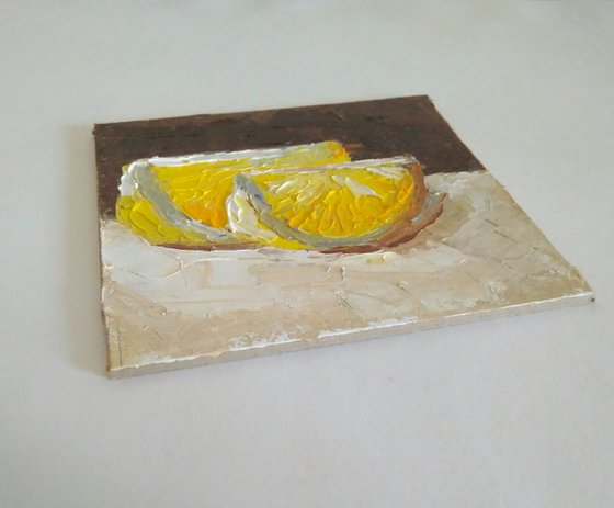 Lemon Painting Fruit Original Art Citrus Impasto Artwork Mini Oil Painting