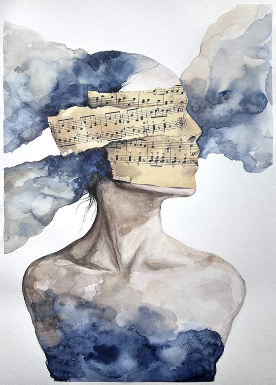 Immersion Blue Sheet Music Abstract Portrait