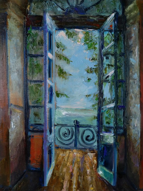 Open balcony(30x50cm, oil painting, impressionistic)