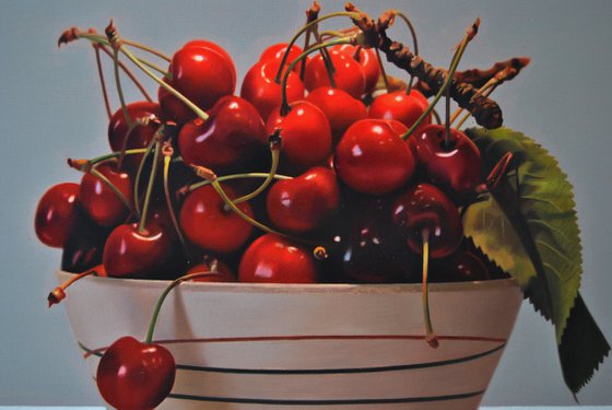 Still life with cherries V , Original oil on canvas painting