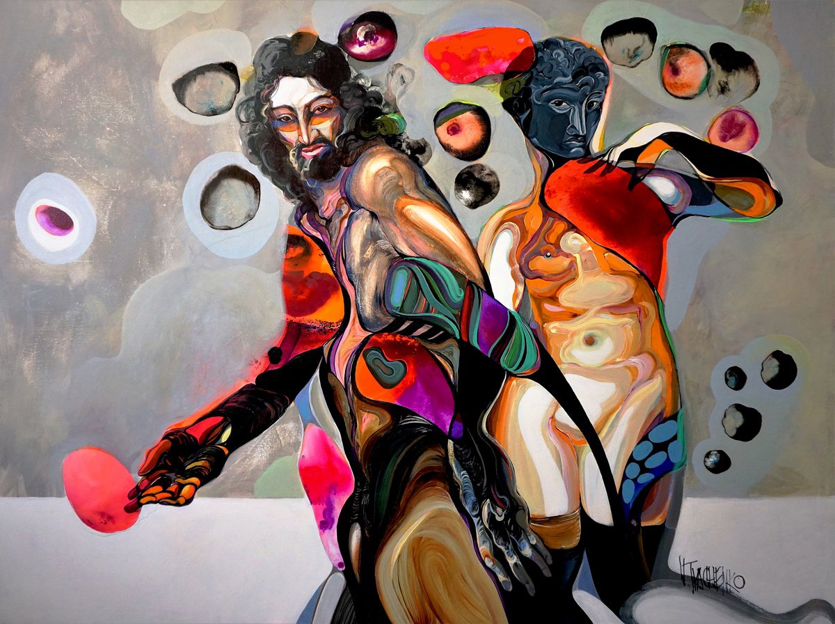 Organic Portrait Acrylic Painting By Victor Tkachenko, 48 X 36", Liquid Garden, Original Artwork