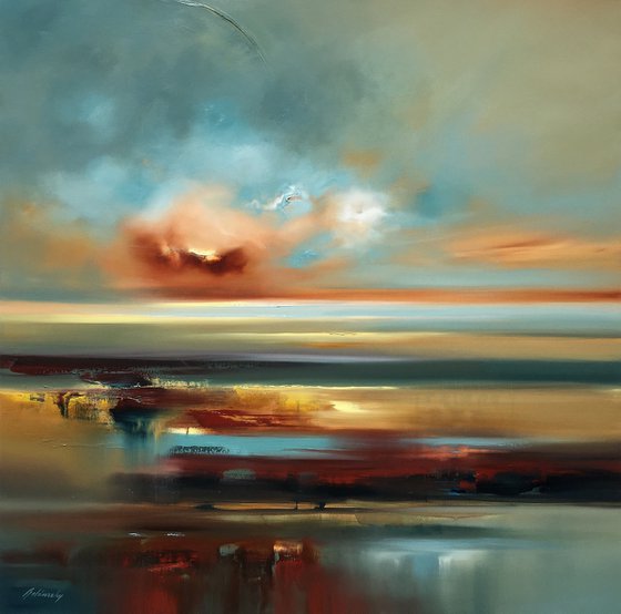 The Melody Within - 100 x 100 cm abstract landscape oil painting in earth tone colours