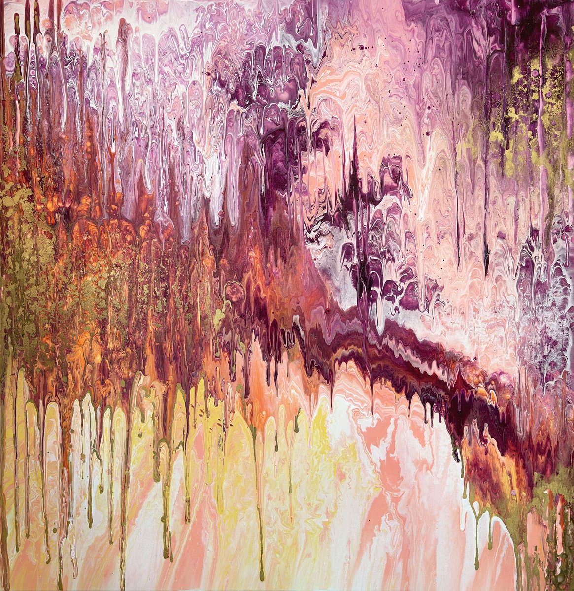 Abstract Acrylic Painting By Alexandra Dobreikin, 35 X 35, Warm Rain, Original Artwork