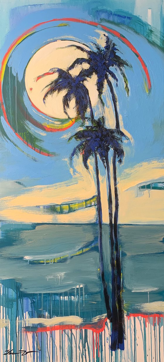 Big bright painting - "Palms" - Expressionism - Street Art - California