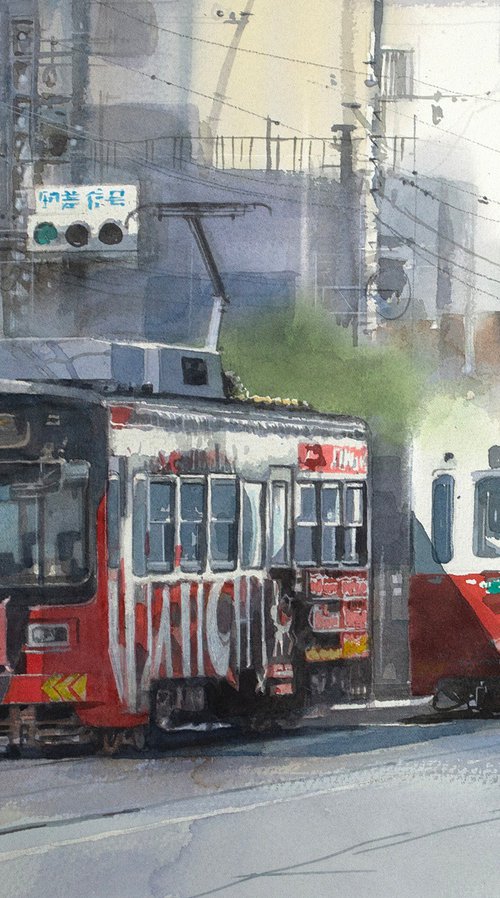 Crossing Trams in the Afternoon Light by Masato Watanabe