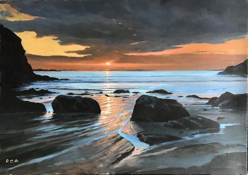 Seascape 45 - Evening Glow, Porth near Newquay. by Russell Aisthorpe