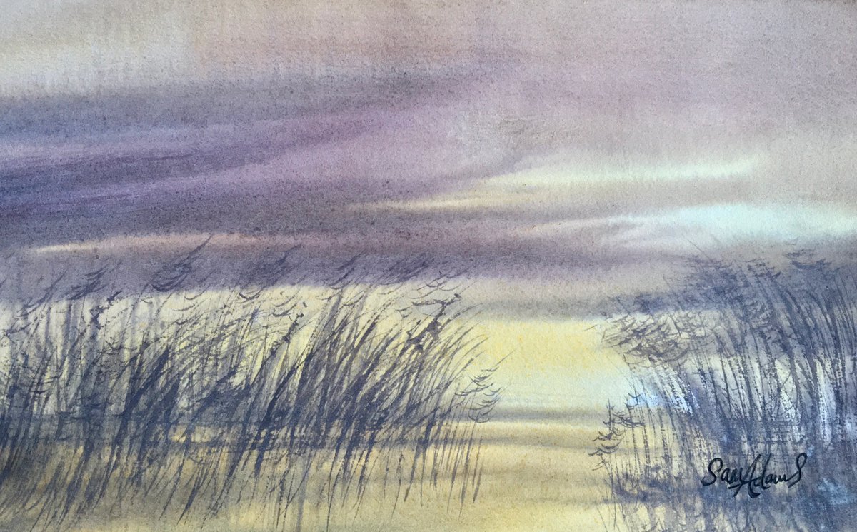 Reeds at dusk by Samantha Adams professional watercolorist