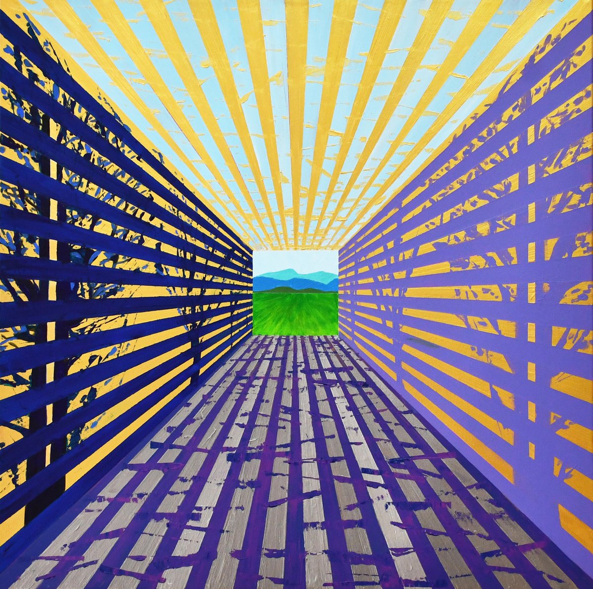 Geometric Cityscapes Acrylic Painting By Zeljka Paic, 28 X 28", Green Architecture Xii, Original Artwork