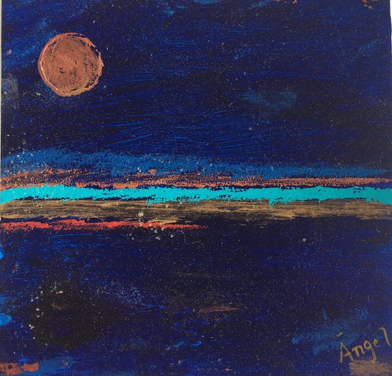 Mini - Goodnight Mountain Moon 4"x4" Gift Idea Original artwork - Affordable!