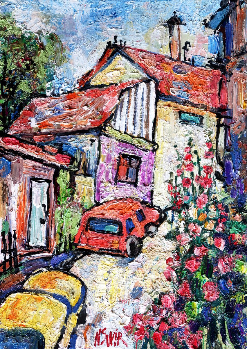 Steep street and 2 cars in Provence. by Nicola Ost * N.Swiristuhin
