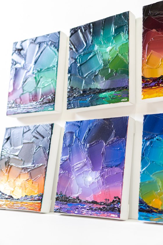 Iridescent Night Skies - Set of 6 Original Paintings